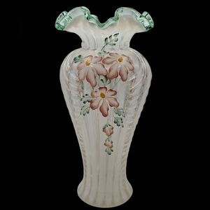 Fenton Glass 1996 Meadow Beauty Rib Optic 11" Vase Signed Nancy Fenton‎ #680